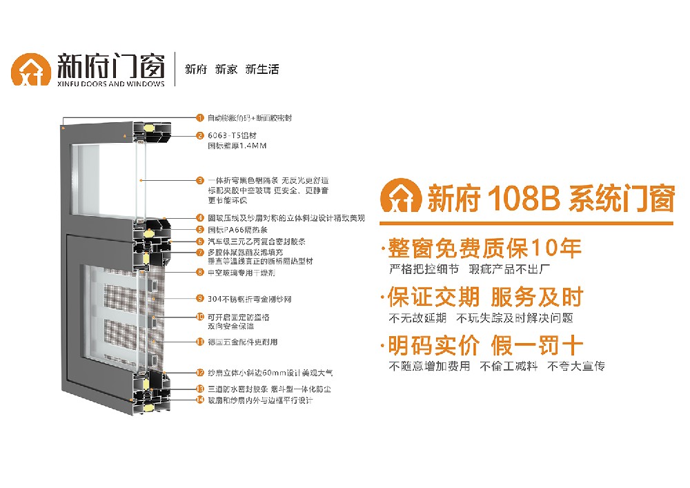 新府108B斷橋窗紗一體平開窗