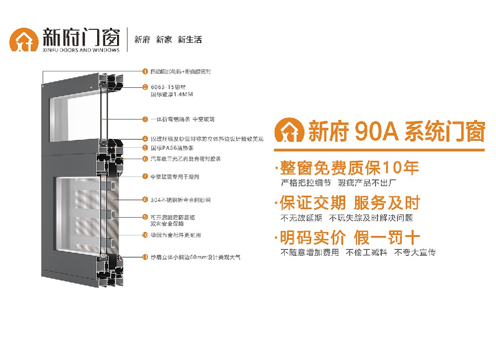 新府90A斷橋窗紗一體平開窗