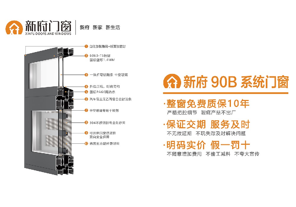 新府90B斷橋窗紗一體平開窗